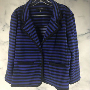Sandro Studio Blazer Womens XL Blue/Black Two Button 3/4 Sleeve Jacket stretch